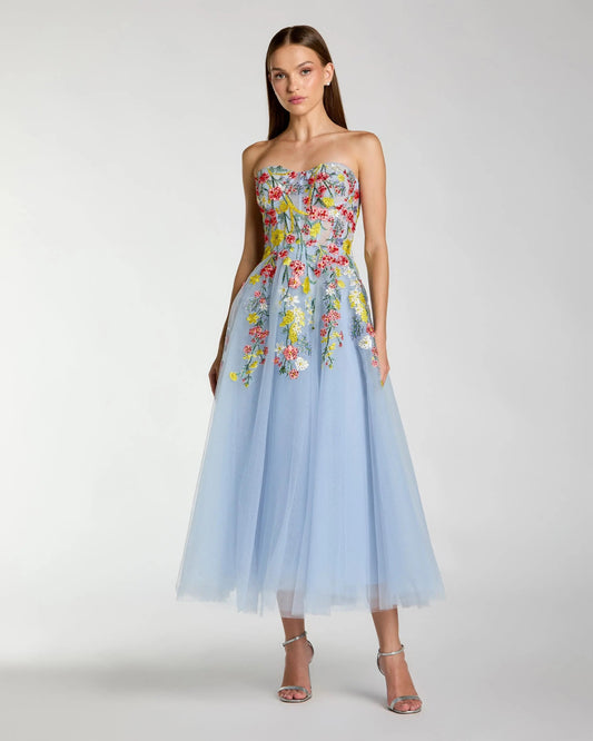 Line Midi Dress Margot Floral Embroidered Strapless Midi Dress