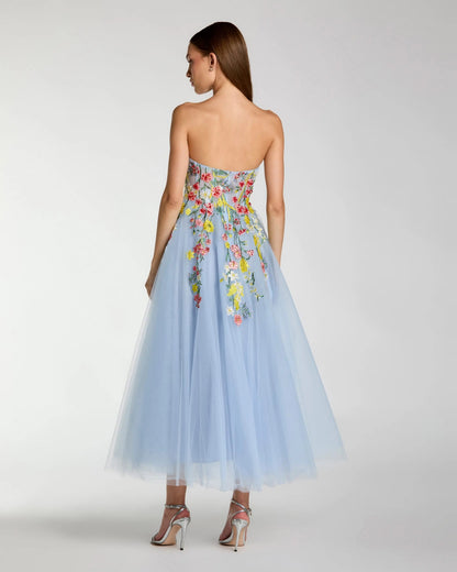 Line Midi Dress Margot Floral Embroidered Strapless Midi Dress