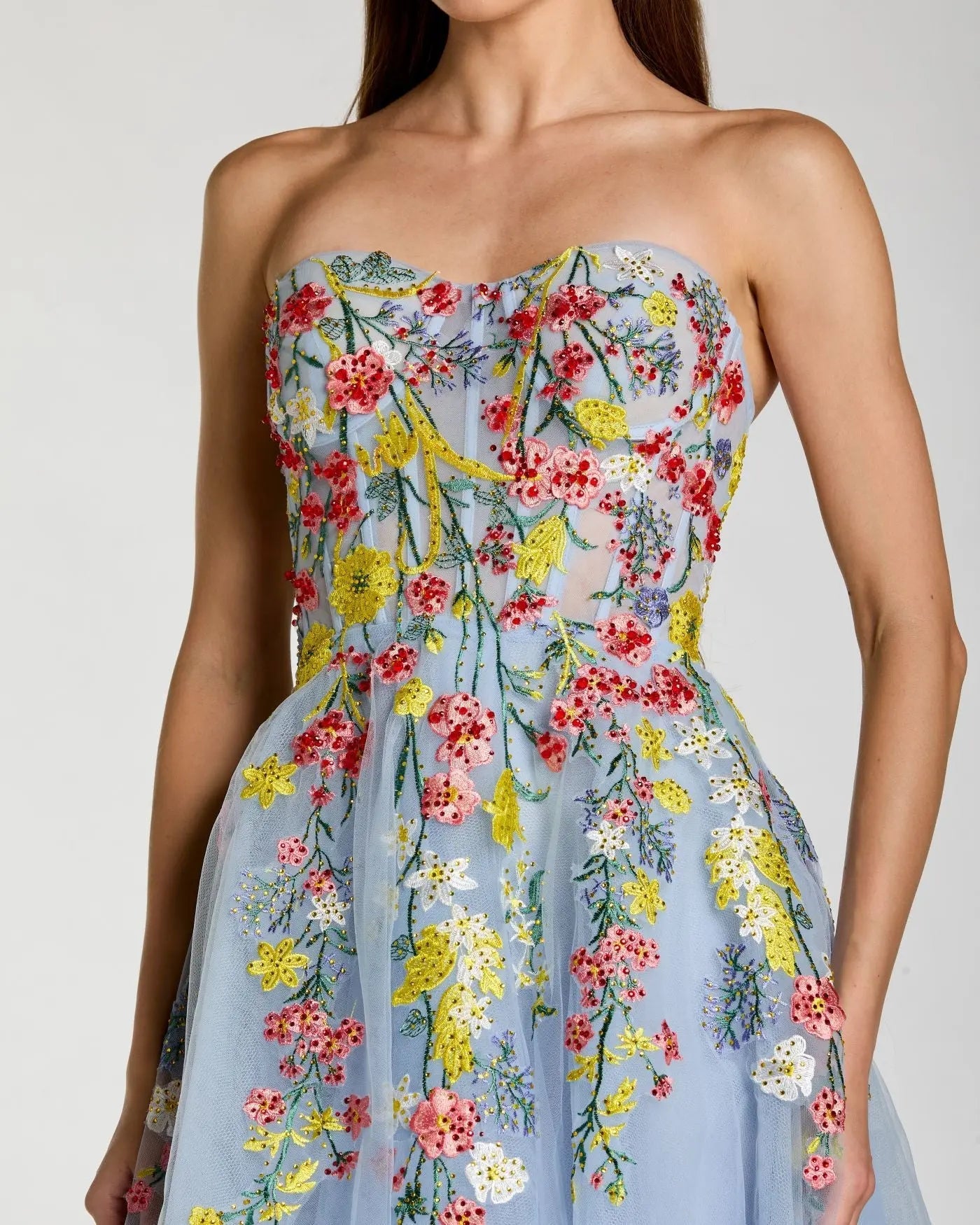 Line Midi Dress Margot Floral Embroidered Strapless Midi Dress