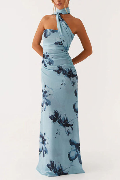 Blue Margot Floral Bodycon Maxi Dress