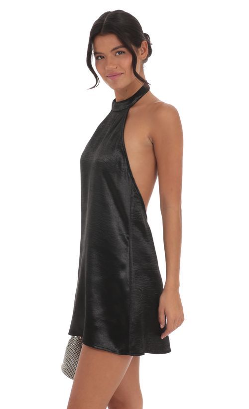 Pearl One Shoulder Satin Dress in Black