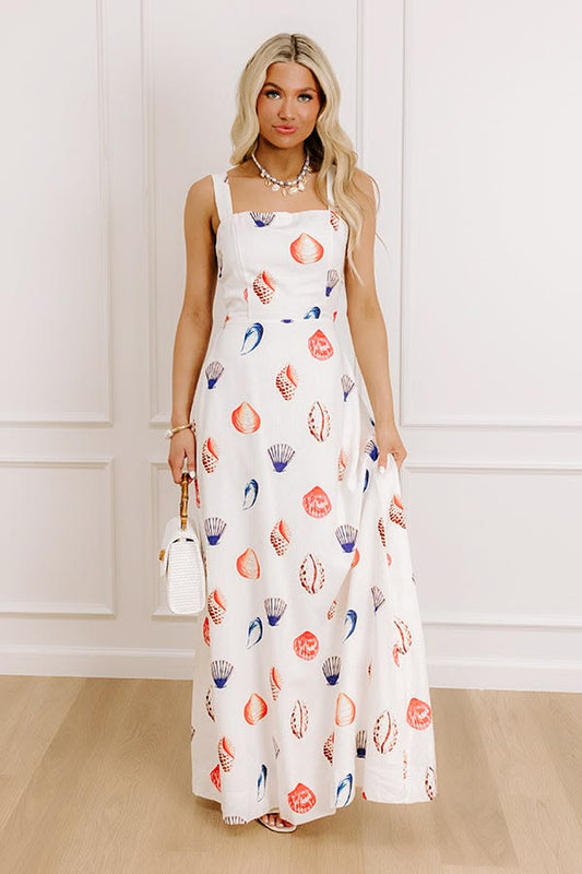 Seashells And Sunshine Linen-Blend Maxi Dress - S / white