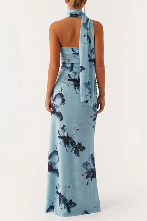 Blue Margot Floral Bodycon Maxi Dress