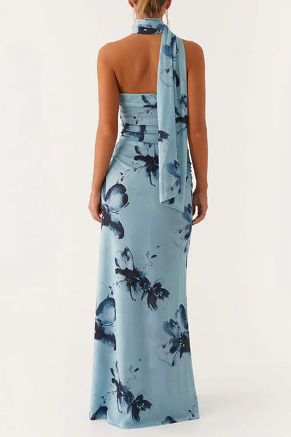 Blue Margot Floral Bodycon Maxi Dress