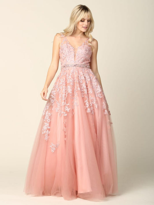 Long Formal Sleeveless Prom Ball Gown - Ice Blue / M