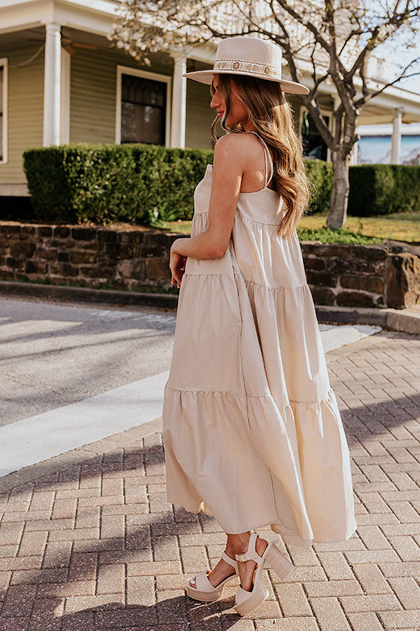 Iced Latte Margot Poplin Tiered Maxi Dress