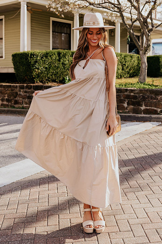 Iced Latte Margot Poplin Tiered Maxi Dress