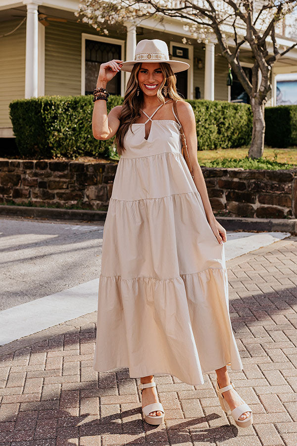 Iced Latte Margot Poplin Tiered Maxi Dress
