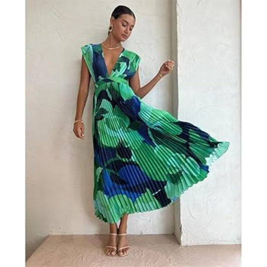 Margot Abstract Pleated Maxi Dress