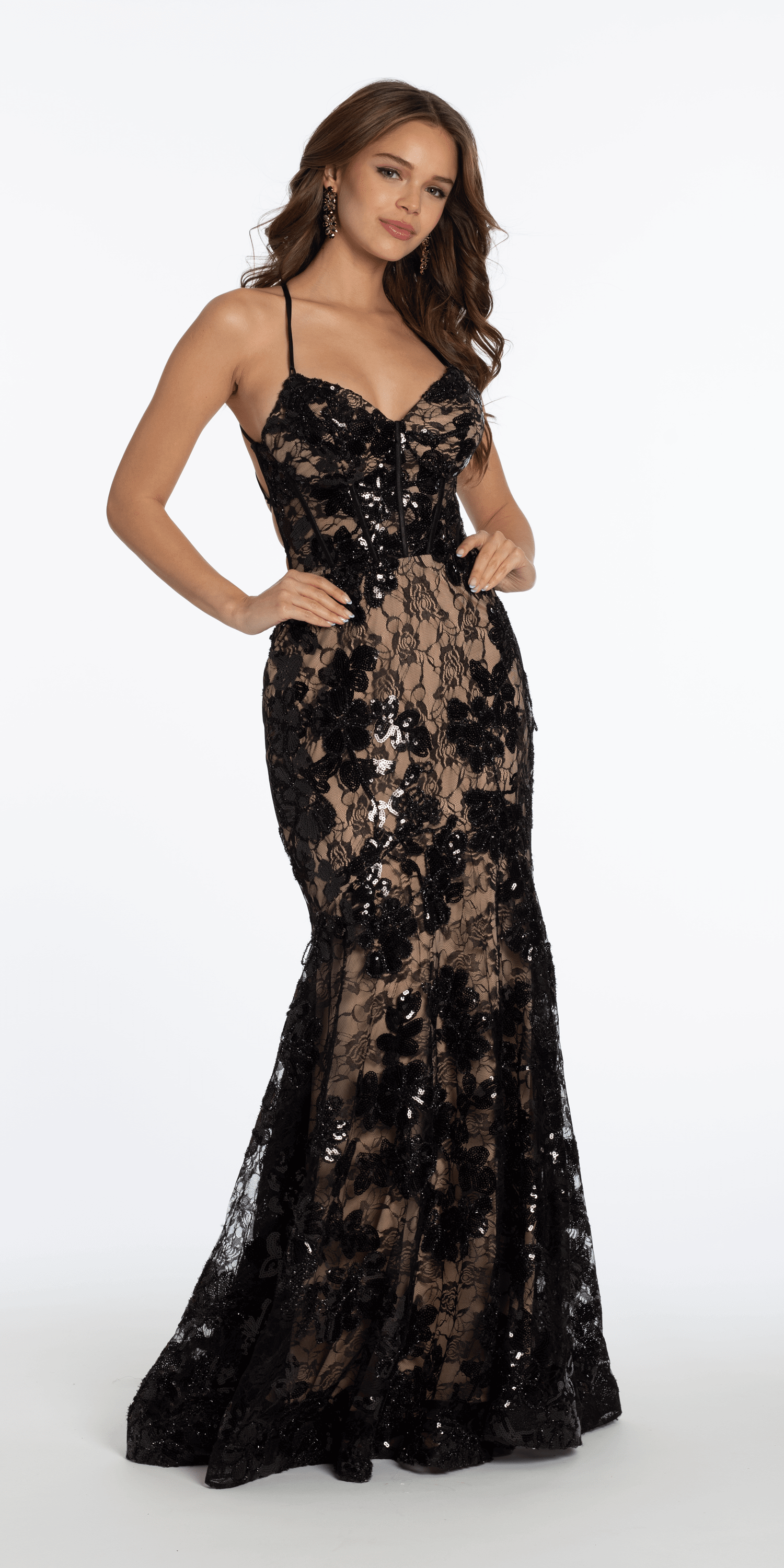 black-nude Margot Sequin Lace Mermaid Dress