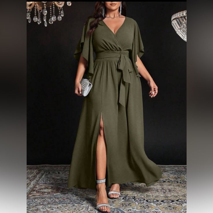 Elegant Olive Green Maxi Dress | Color: Green | Size: Various