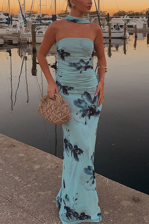 Blue Margot Floral Bodycon Maxi Dress