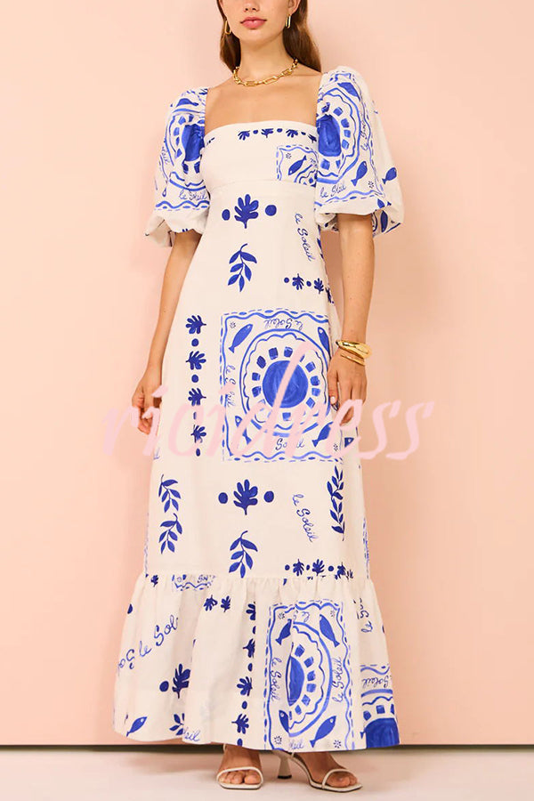 Blue Ophelia Linen Blend Maxi Dress