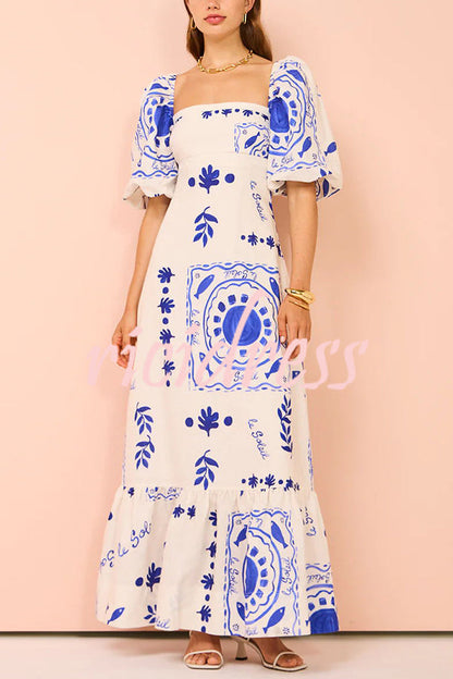 Blue Ophelia Linen Blend Maxi Dress