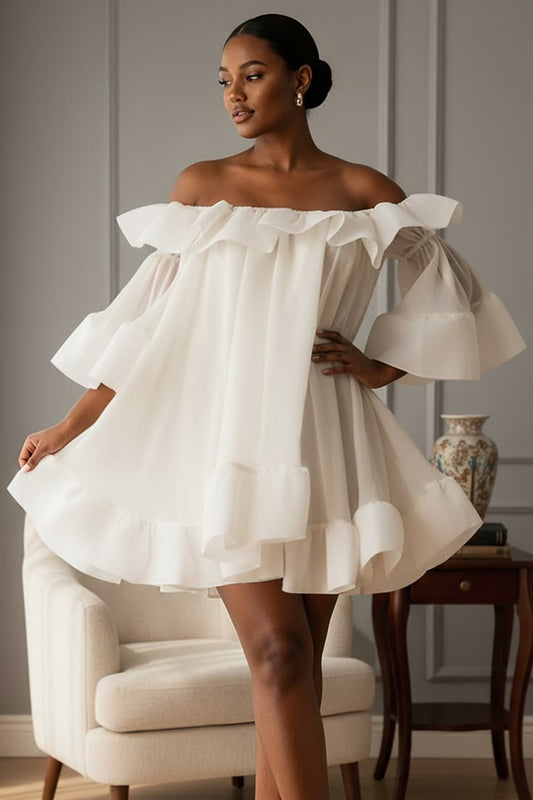 Vivienne Off-Shoulder Ruffle Chiffon Mini Dress