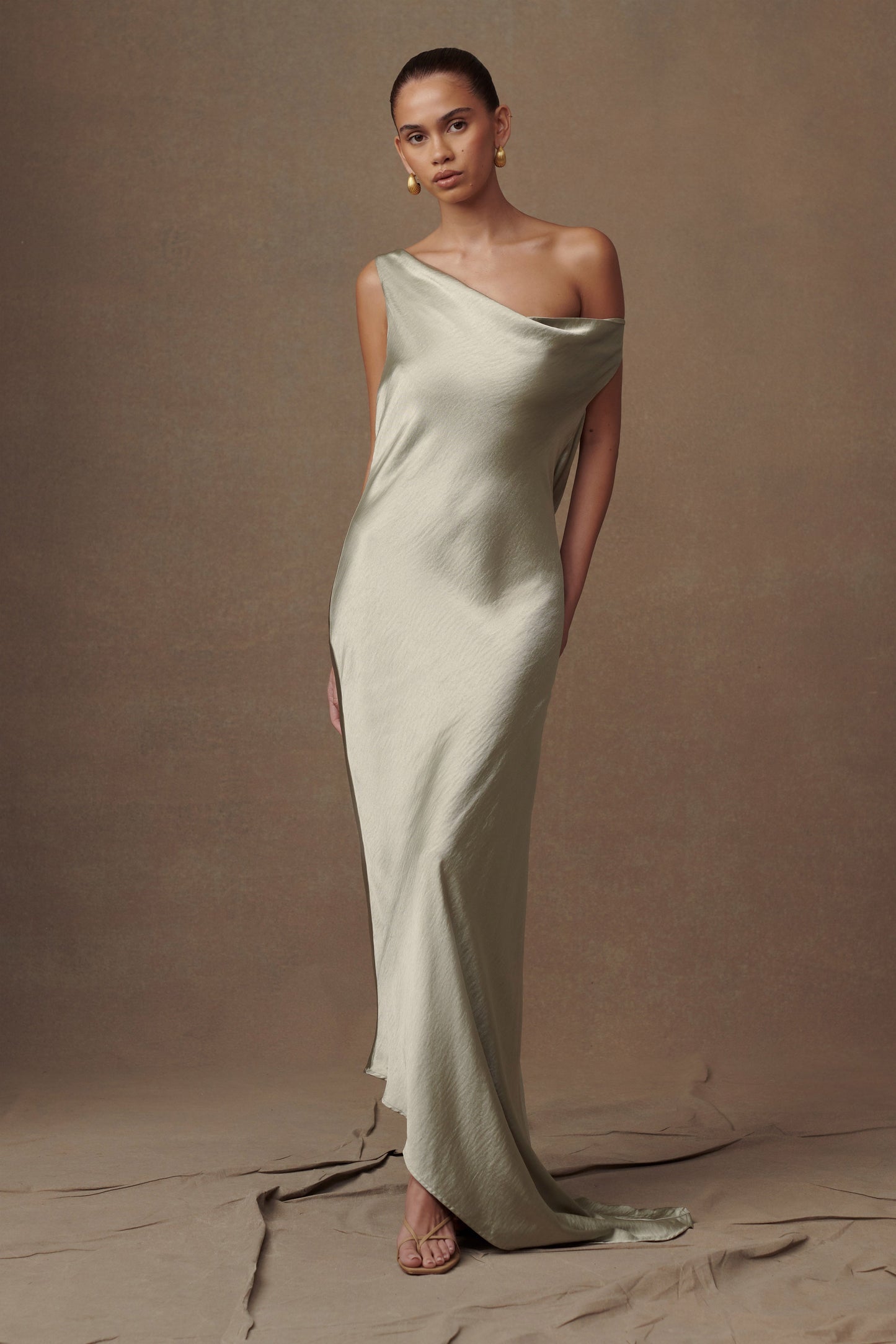 Sage Yvette Asymmetrical Slip Maxi Dress in Emerald