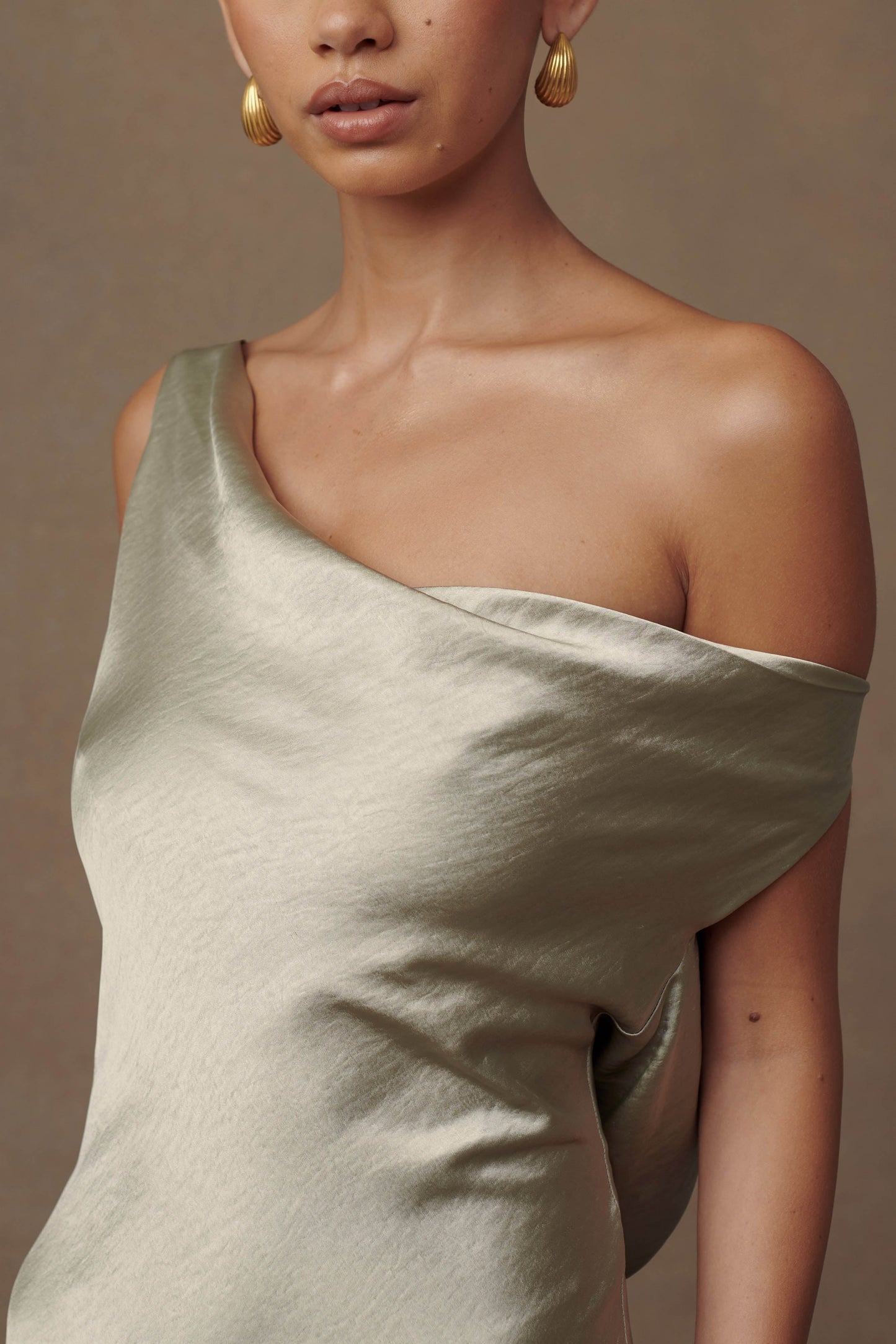 Sage Yvette Asymmetrical Slip Maxi Dress in Emerald