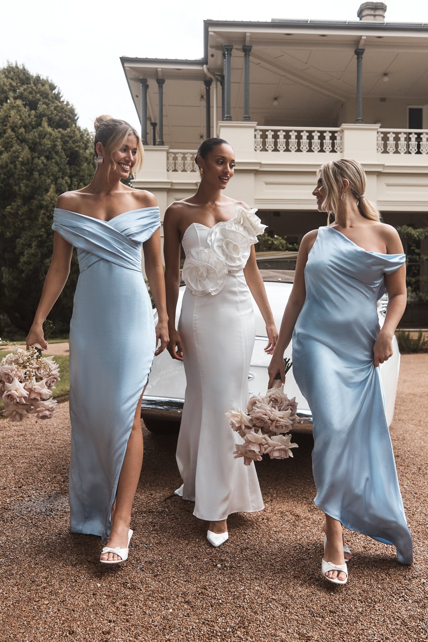 Cornflower Blue Yvette Asymmetrical Slip Maxi Dress in Emerald