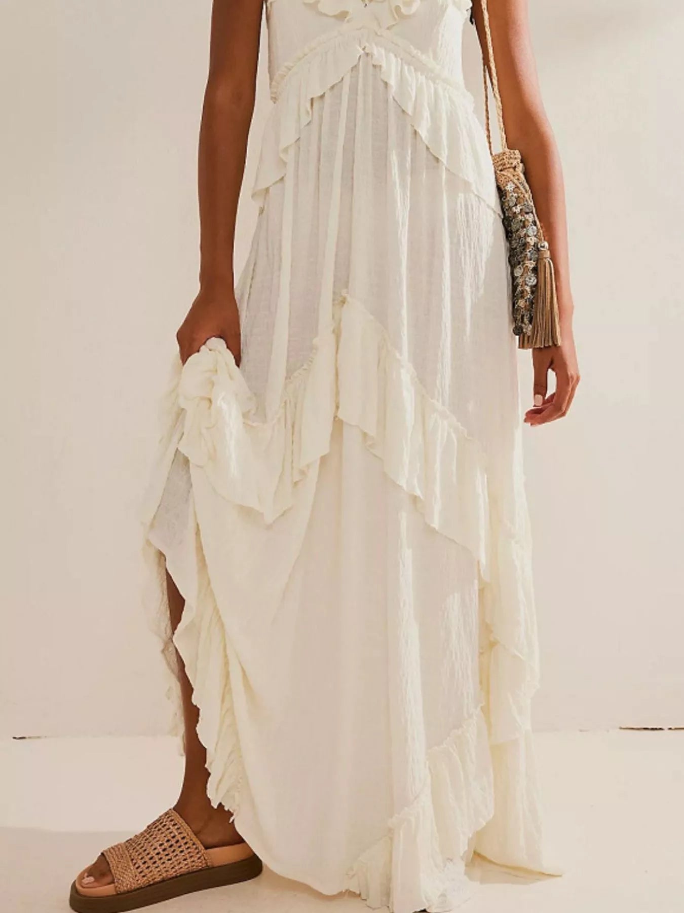 Turquoise Eleanor Ruffled Halter Maxi Dress