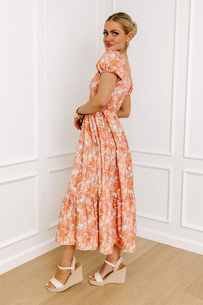Orange Margot Smocked Midi Dress in Vineyard Orange