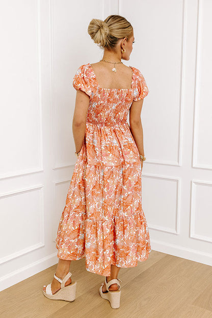 Orange Margot Smocked Midi Dress in Vineyard Orange