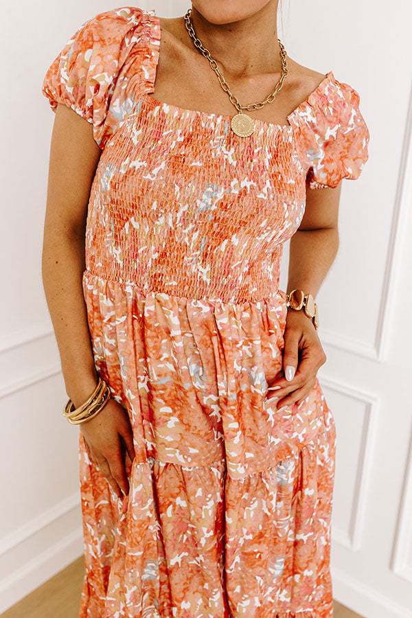 Orange Margot Smocked Midi Dress in Vineyard Orange
