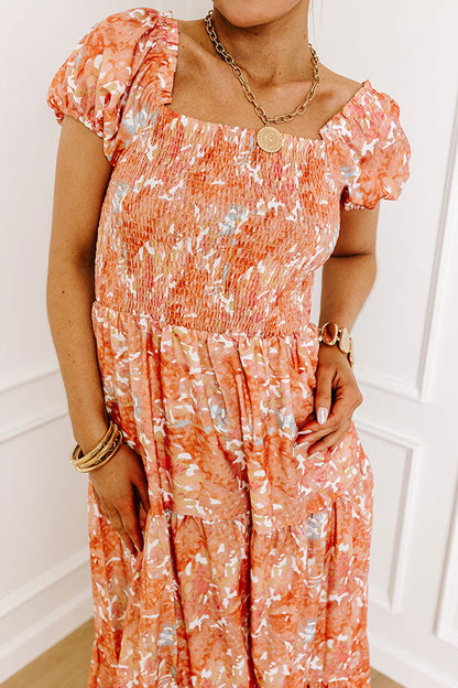 Orange Margot Smocked Midi Dress in Vineyard Orange