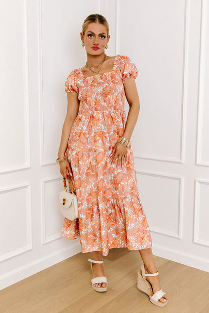 Orange Margot Smocked Midi Dress in Vineyard Orange