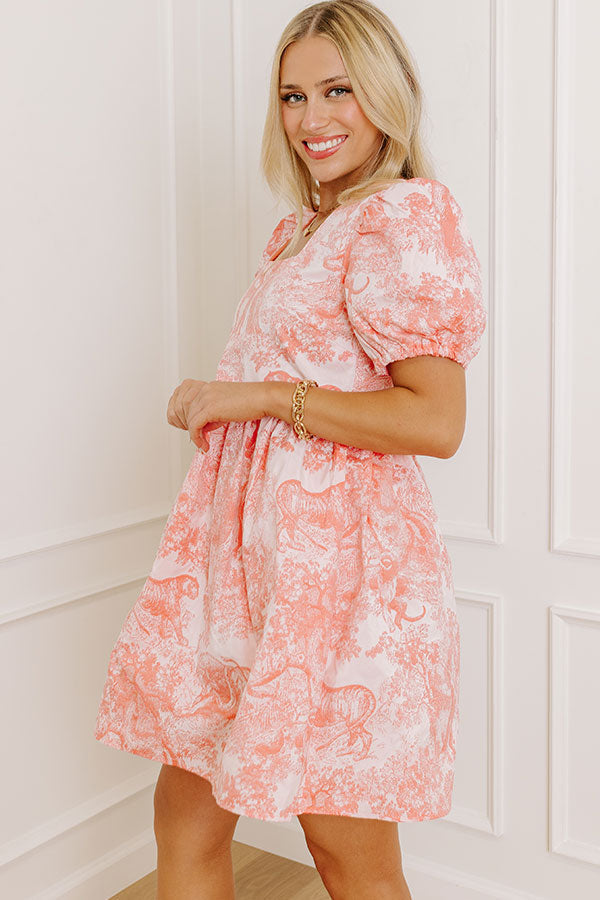 Coral Cheerful Charm Jacquard Mini Dress in Coral - S / coral