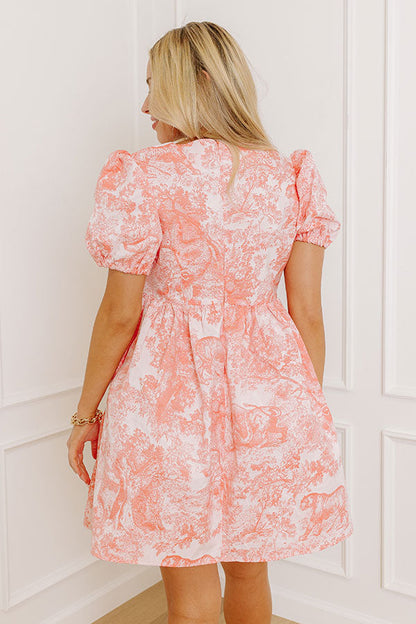 Coral Cheerful Charm Jacquard Mini Dress in Coral - S / coral