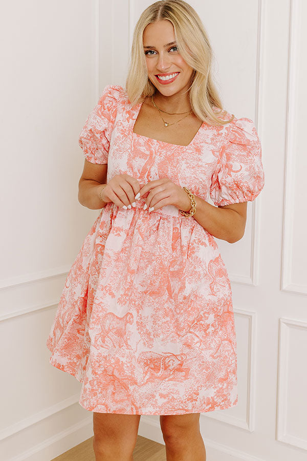 Coral Cheerful Charm Jacquard Mini Dress in Coral - S / coral