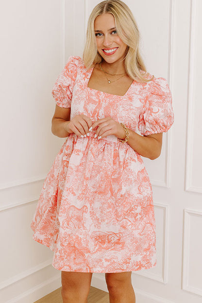 Coral Cheerful Charm Jacquard Mini Dress in Coral - S / coral