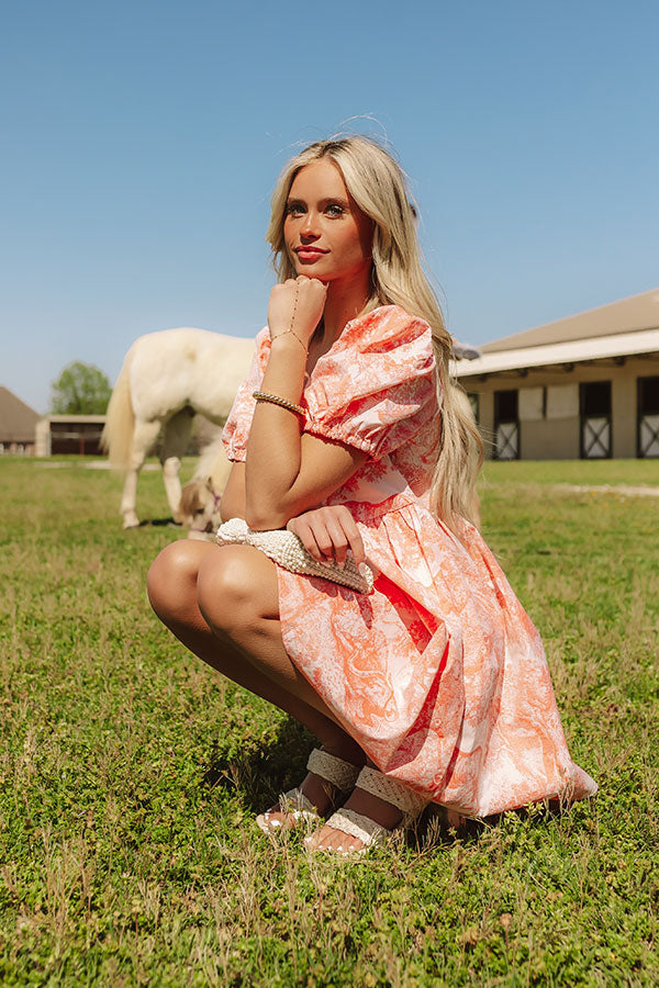 Coral Cheerful Charm Jacquard Mini Dress in Coral - S / coral