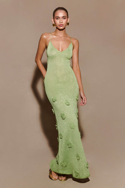 Pastel Green Suki Metallic Knit Maxi Dress
