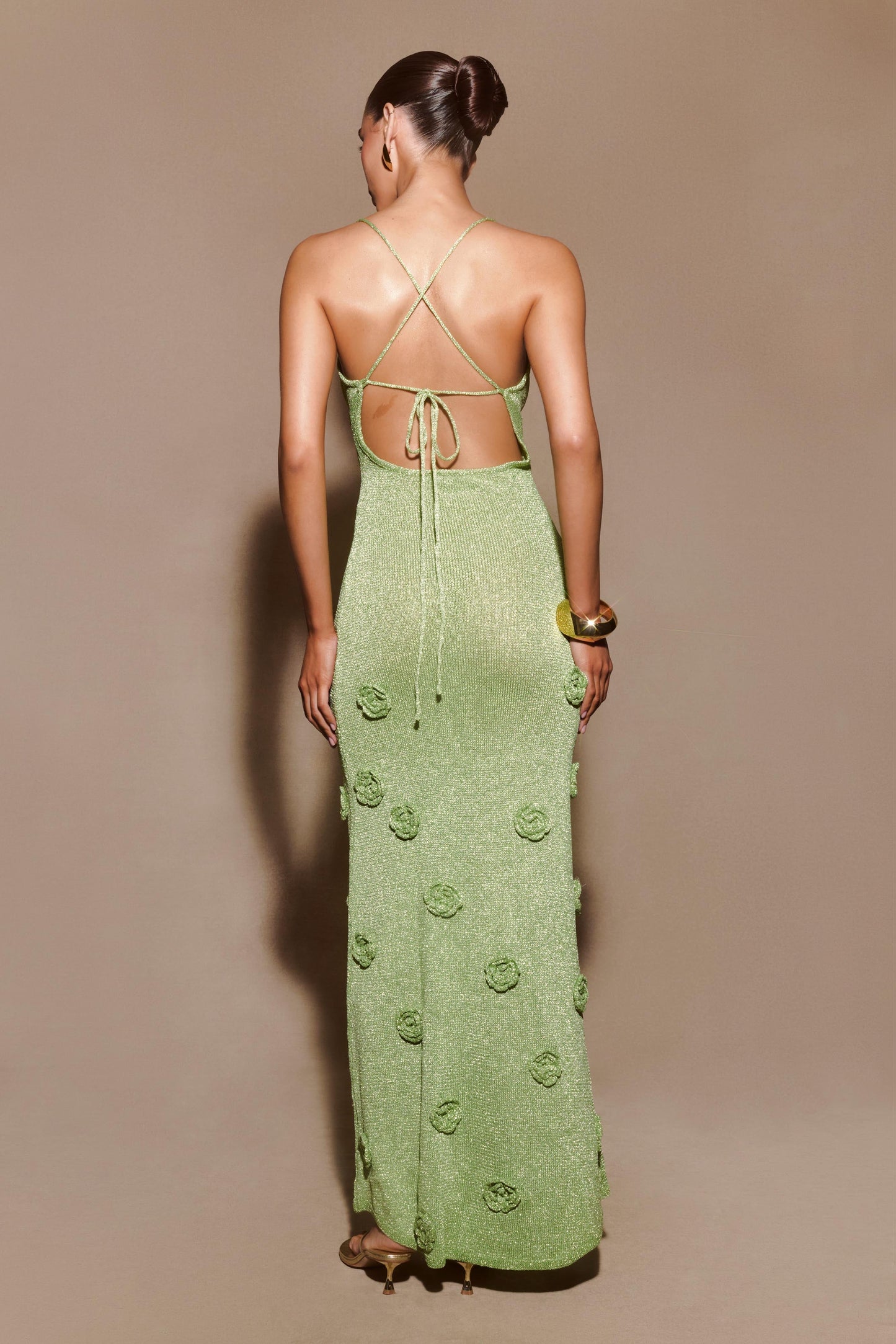 Pastel Green Suki Metallic Knit Maxi Dress