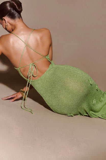 Pastel Green Suki Metallic Knit Maxi Dress