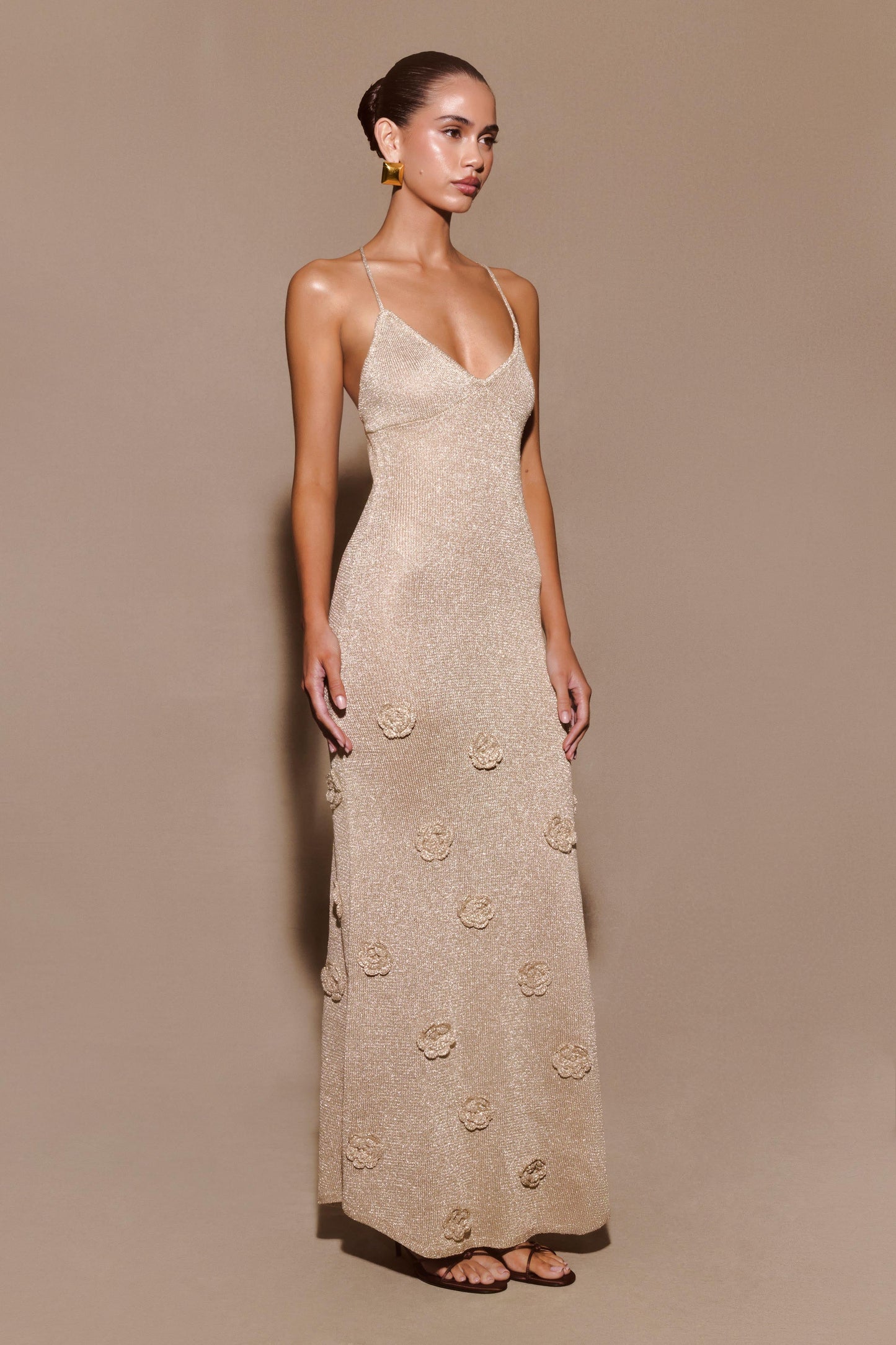 Gold Suki Metallic Knit Maxi Dress