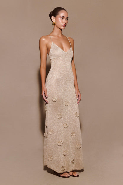 Gold Suki Metallic Knit Maxi Dress