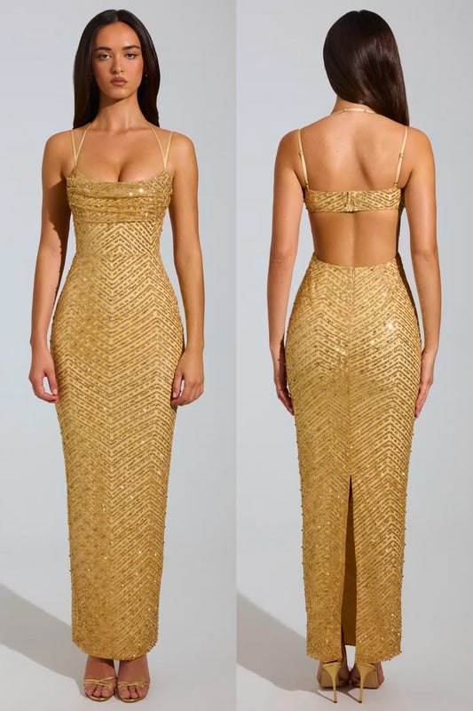 Vivienne Embellished Cowl-Neck Maxi Dress