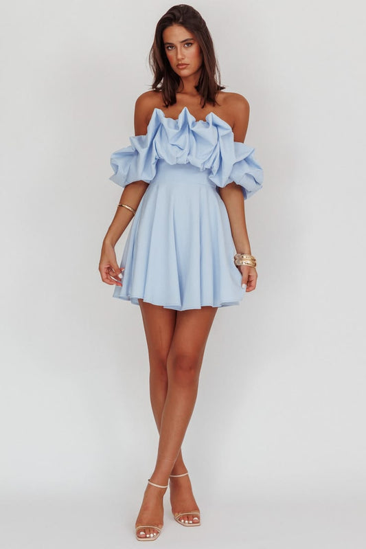 Kailynn Off-Shoulder A-Line Mini Dress Blue - XS