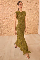 Annalisa Hand Crochet Midi Dress in Olive