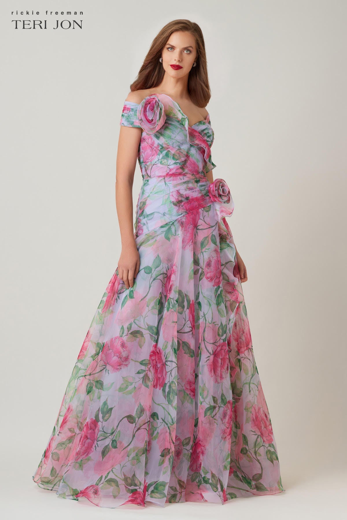 Blush Multi Celestine Off-Shoulder Organza Gown