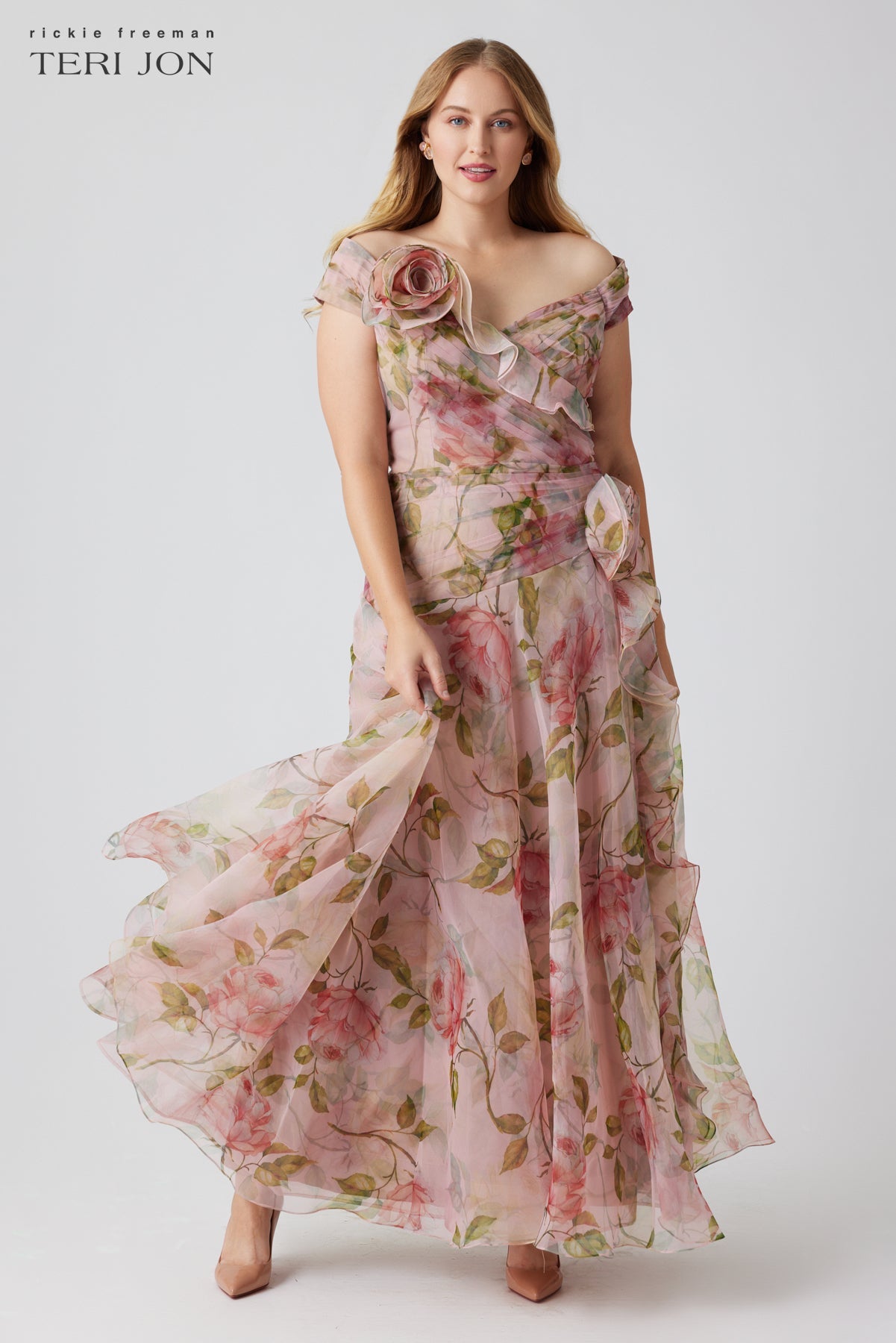Blush Multi Celestine Off-Shoulder Organza Gown