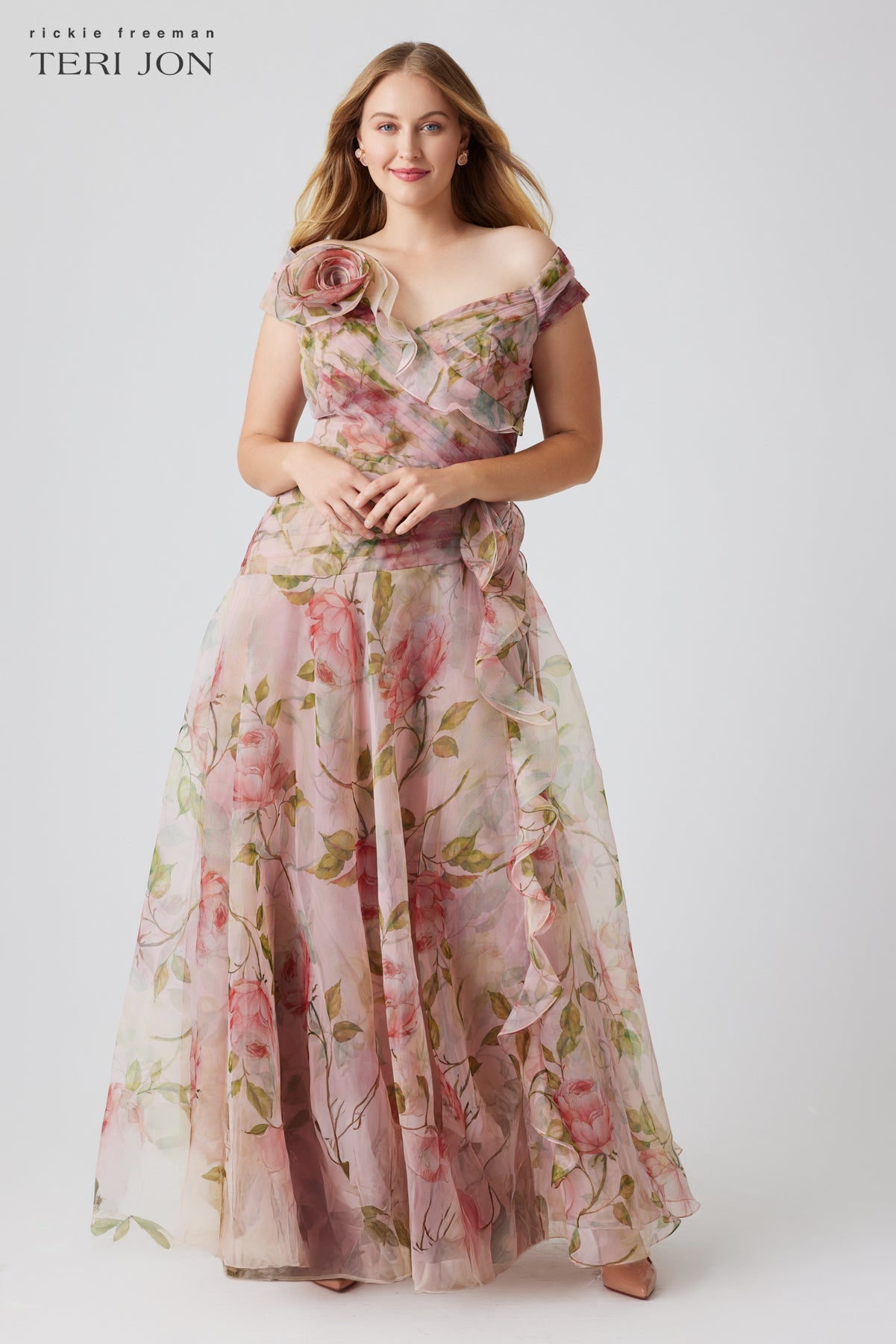 Lavender Multi Celestine Off-Shoulder Organza Gown