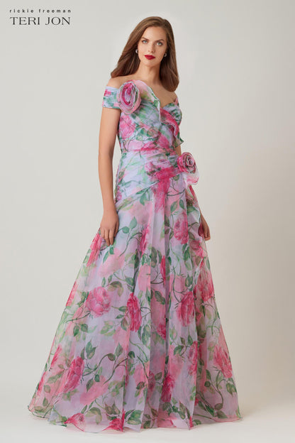 Lavender Multi Celestine Off-Shoulder Organza Gown