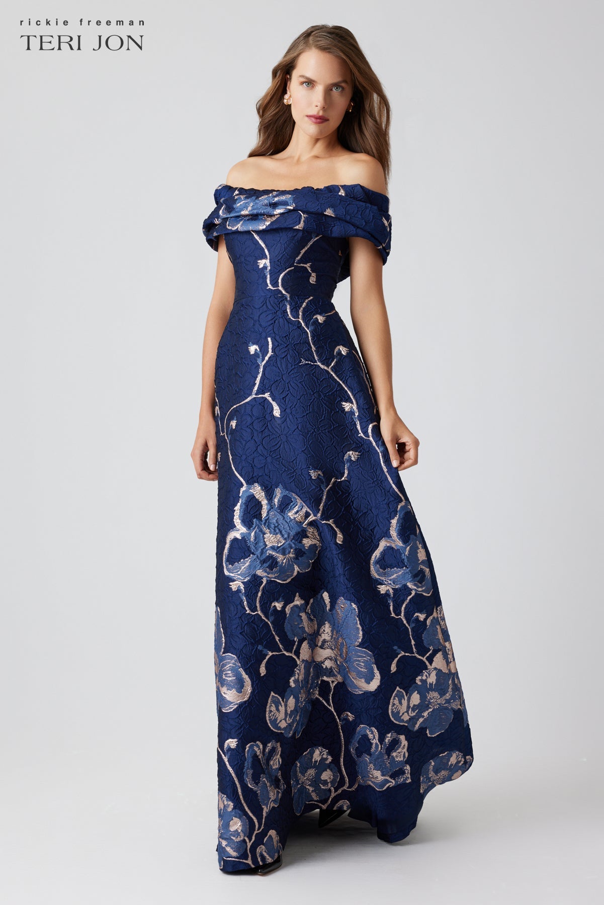Slate Multi Margot Off-Shoulder Floral Gown