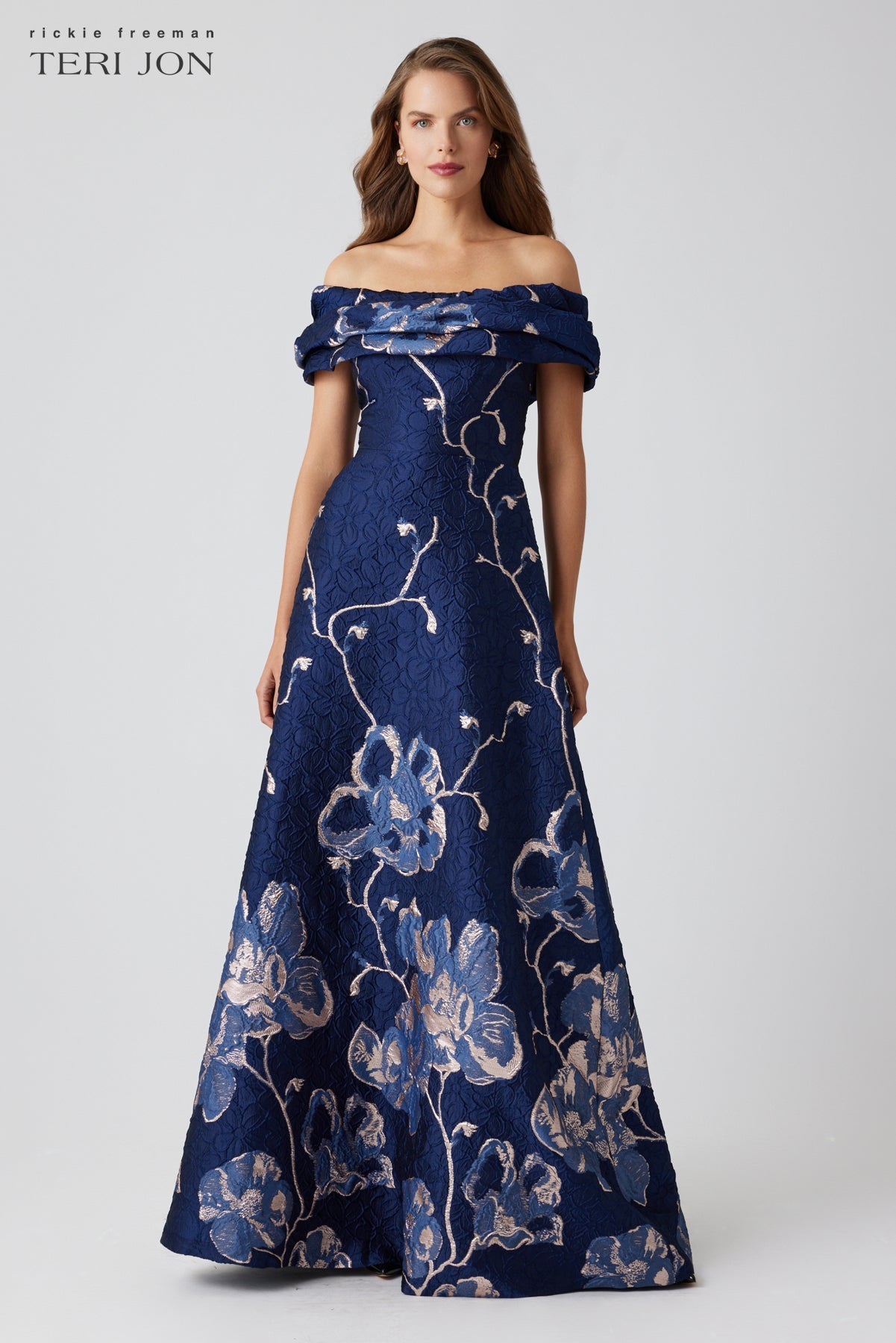 Navy Multi Margot Off-Shoulder Floral Gown