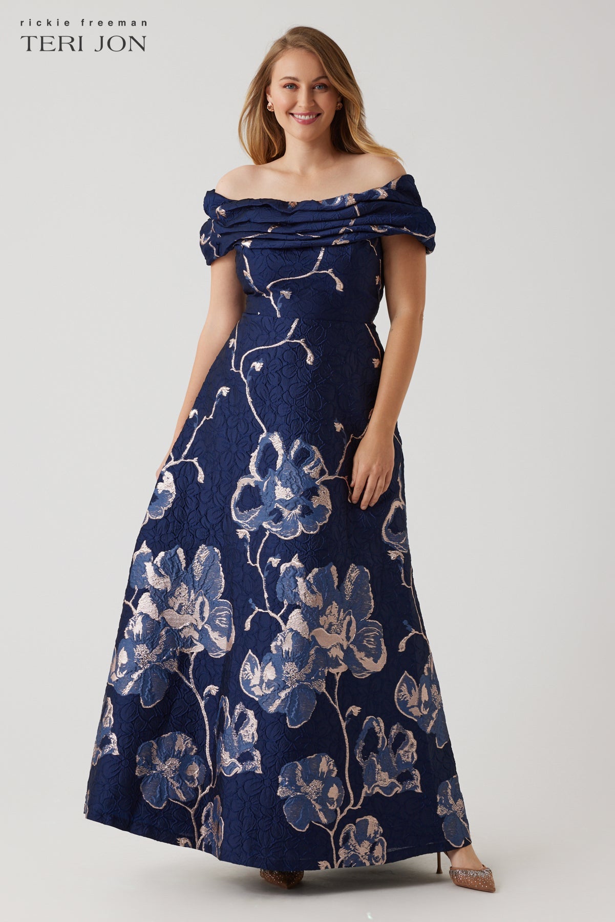 Slate Multi Margot Off-Shoulder Floral Gown