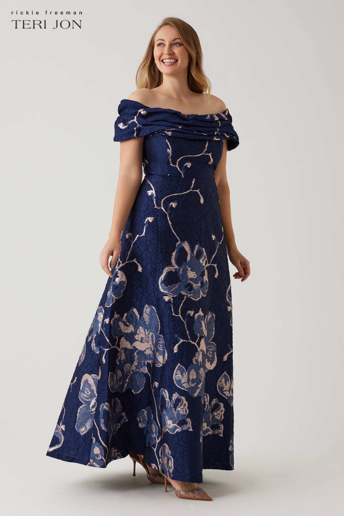 Sage Multi Margot Off-Shoulder Floral Gown