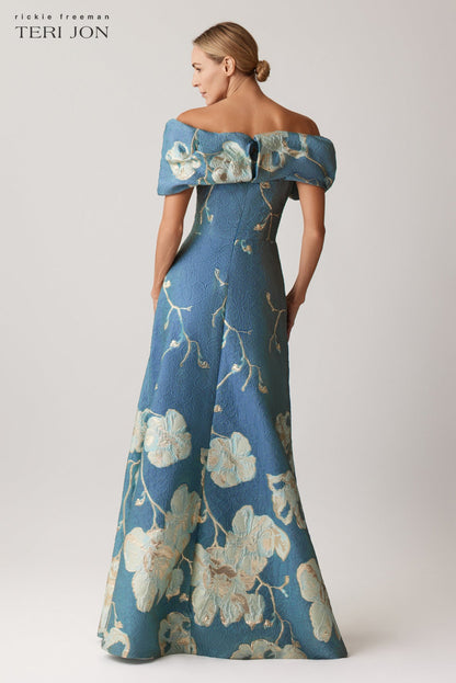 Slate Multi Margot Off-Shoulder Floral Gown